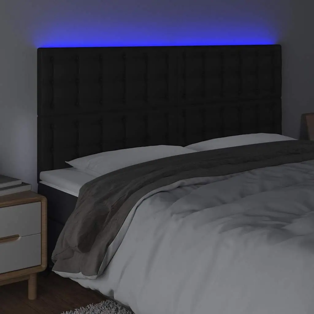 LED Headboard 160 cm Black Faux Leather Adjustable Height Modern Bed Bedroom