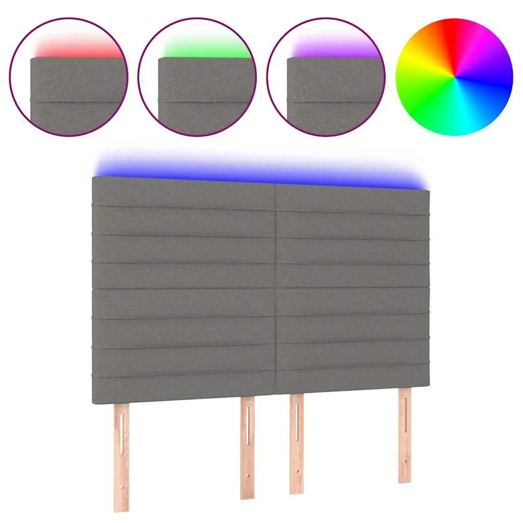 LED Headboard Adjustable Height 144cm Dark Grey Fabric with Colourful LED Lighting