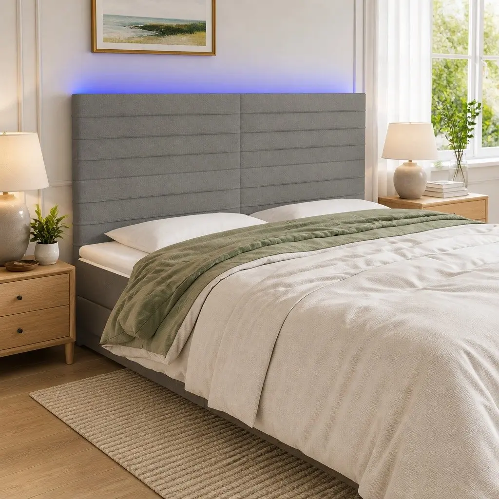 Adjustable Height Modern Fabric Bed Headboard 160cm Dark Grey with LED Lighting