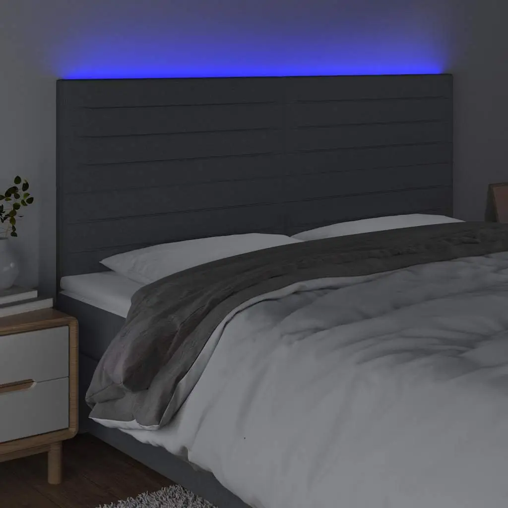 LED Headboard 200cm Dark Grey Fabric Bedroom Wall Mount Adjustable Height Back