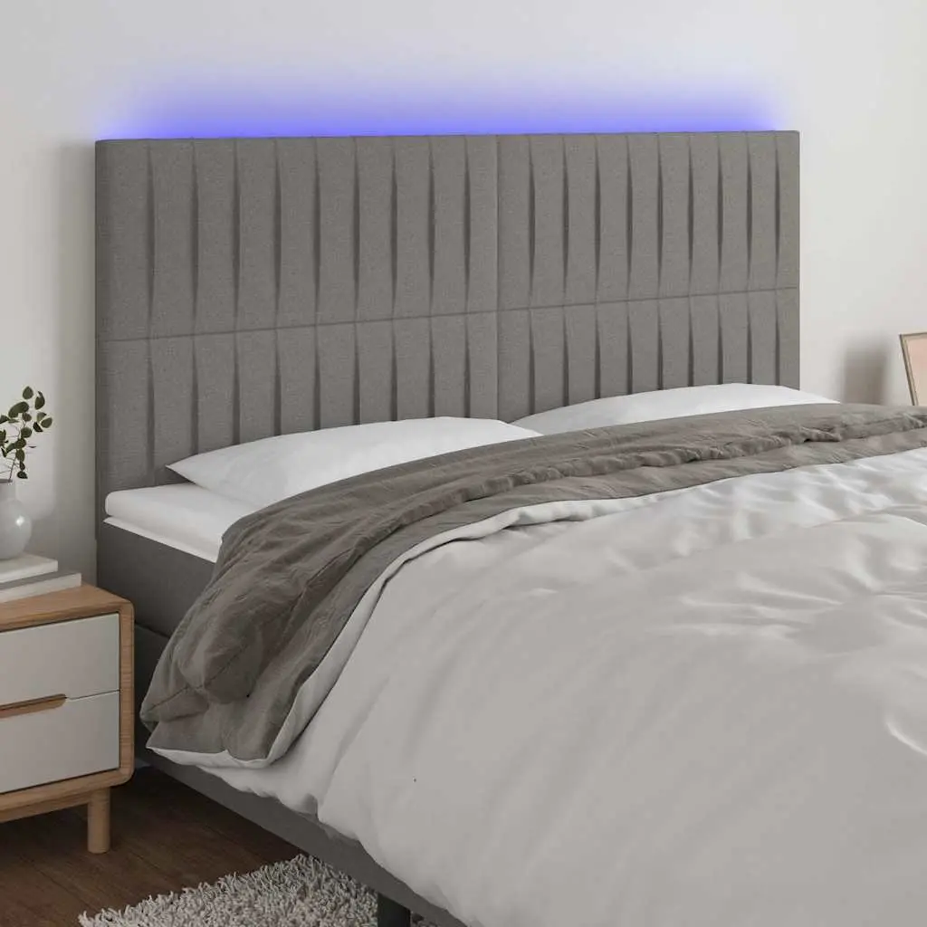 LED Headboard Adjustable Height Dark Grey 160cm Fabric Bed Backrest
