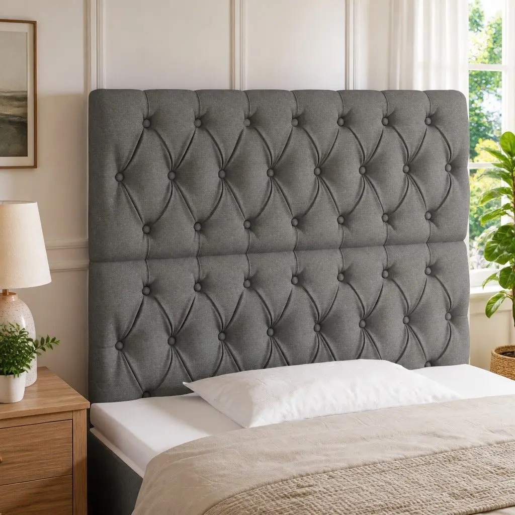 LED Headboard Grey Fabric 100cm Adjustable Height