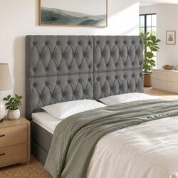 LED Headboard 144cm Dark Grey Fabric Bed Backrest with Adjustable Height