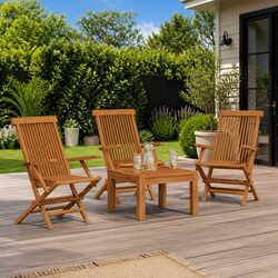 Set of 3 Friendly Teak Wood Outdoor Chairs for Relaxation