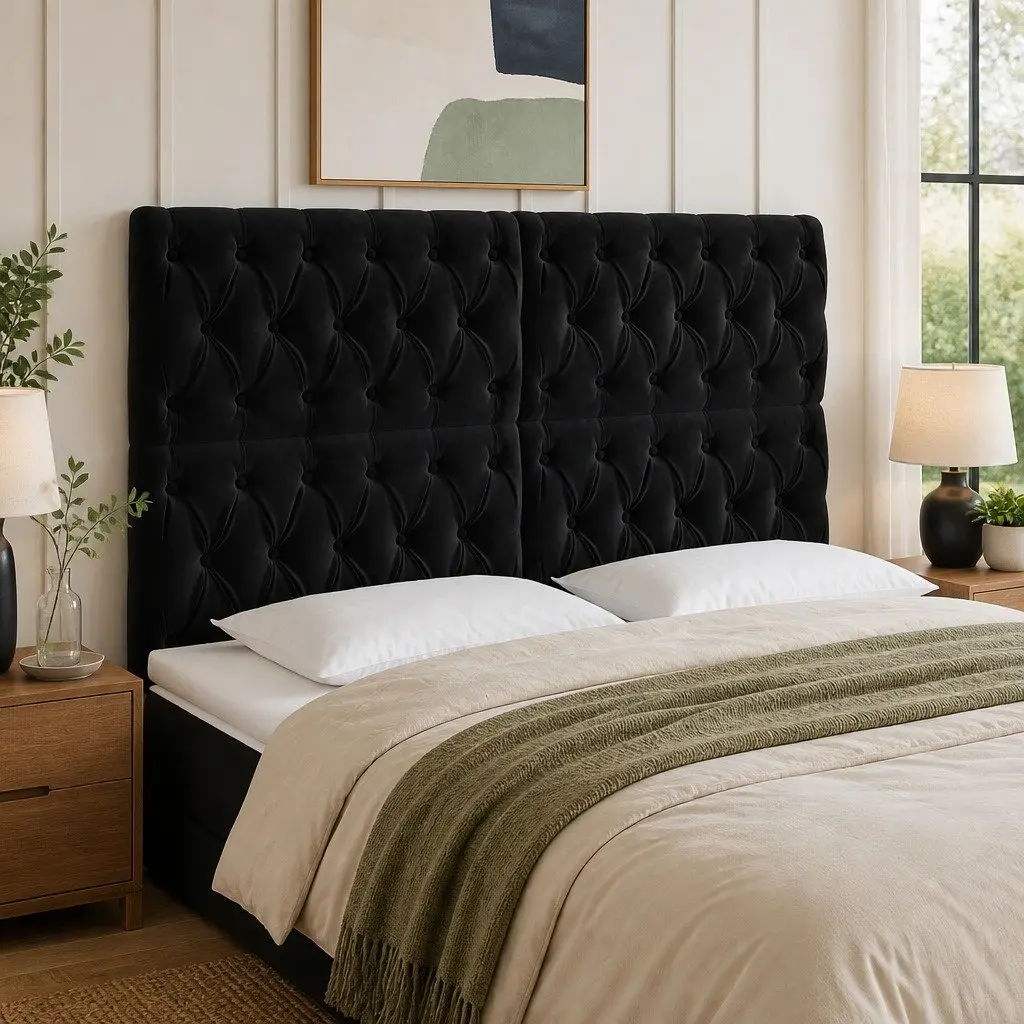 LED Headboard Black Velvet 144cm Modern Bedroom Backrest Support with Colourful LED Lighting