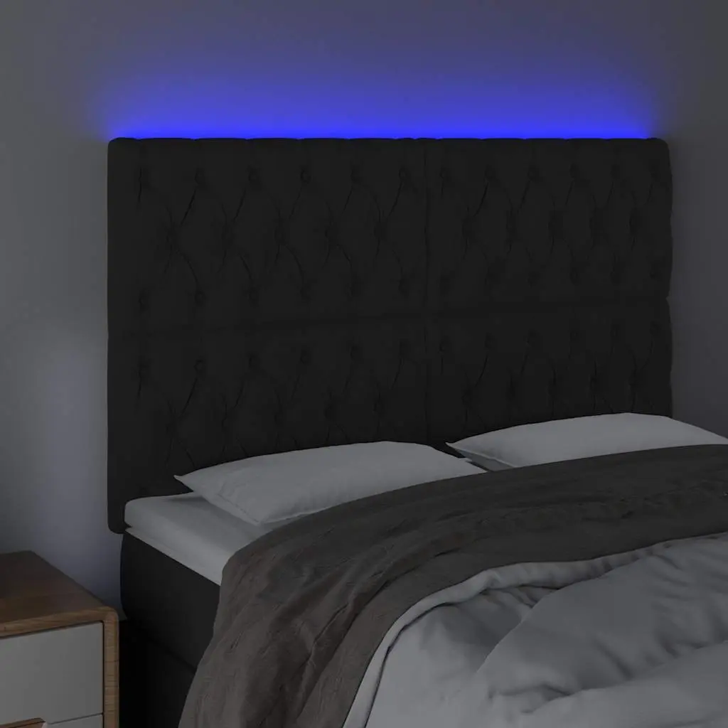 LED Headboard Black Velvet 144cm Modern Bedroom Backrest Support with Colourful LED Lighting