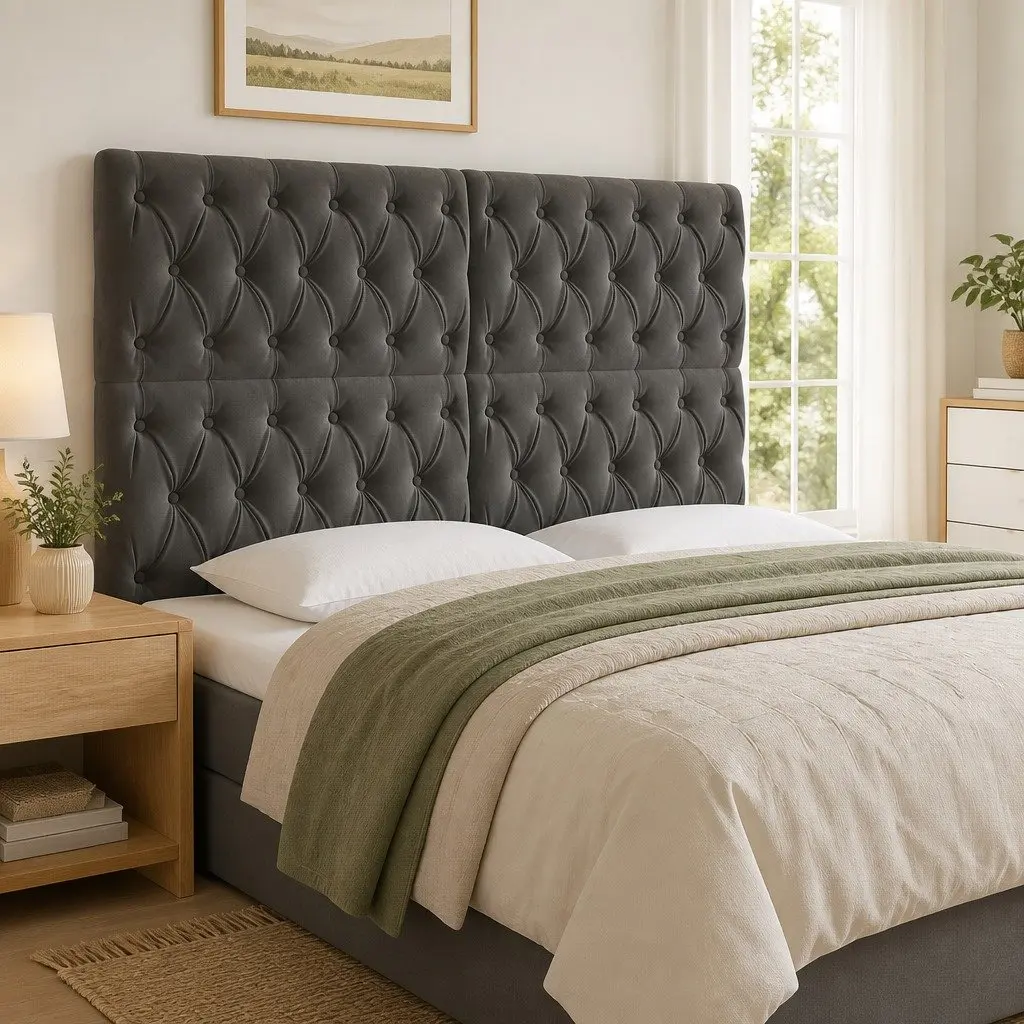 LED Headboard Grey Velvet Padded 160 cm with Adjustable Colourful Lighting