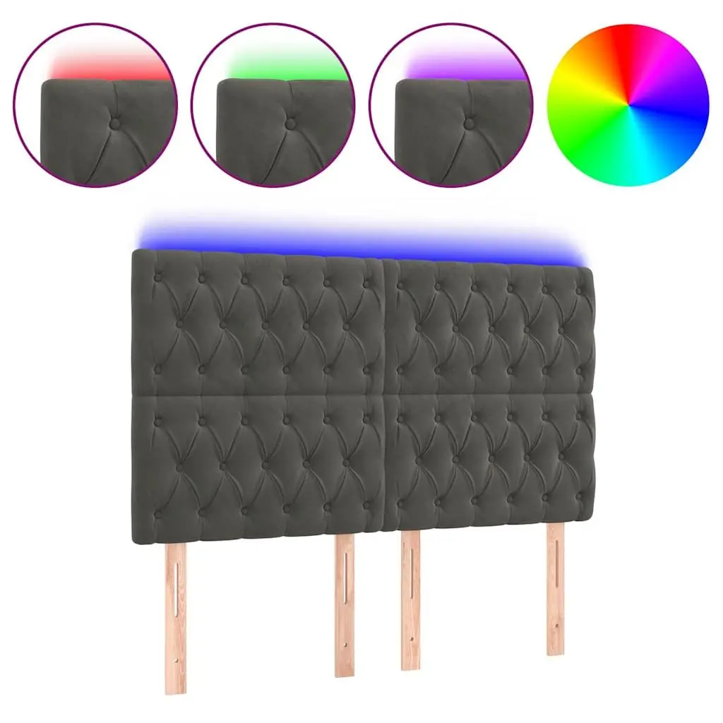 LED Headboard Grey Velvet Padded 160 cm with Adjustable Colourful Lighting