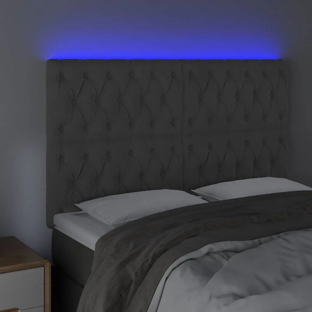 LED Headboard Grey Velvet Padded 160 cm with Adjustable Colourful Lighting