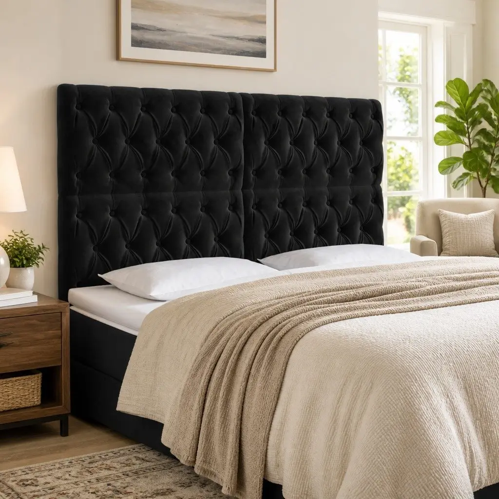 LED Headboard Velvet Black 160 cm Adjustable Colourful Lights Modern Bedroom Furniture