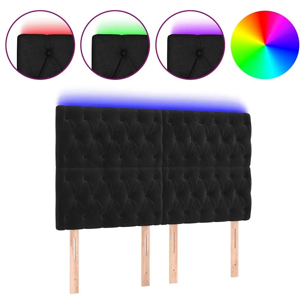 LED Headboard Velvet Black 160 cm Adjustable Colourful Lights Modern Bedroom Furniture