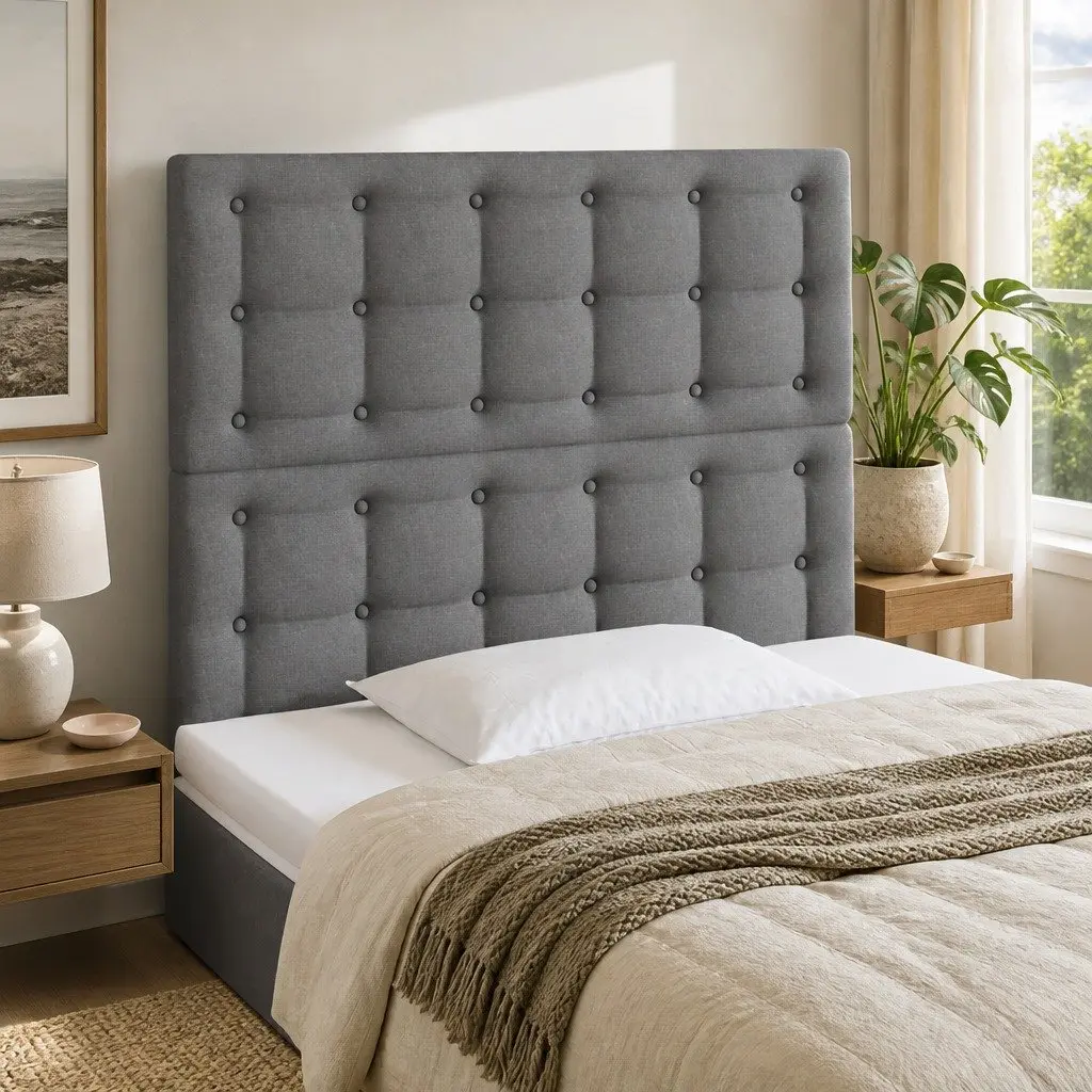 LED Headboard Adjustable Height 80 cm Grey Fabric Bedroom Back Support