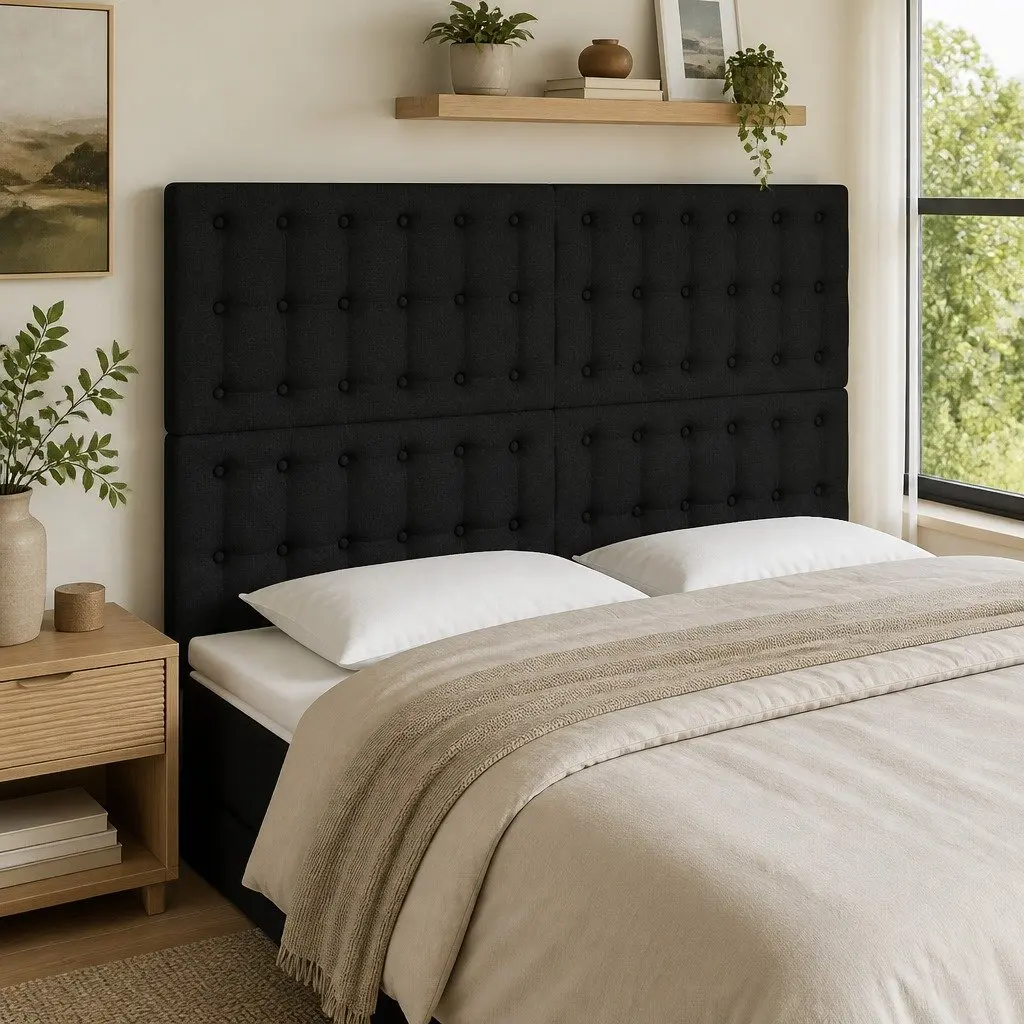 LED Headboard 144cm Black Fabric Adjustable Height Backrest Bedroom Furniture