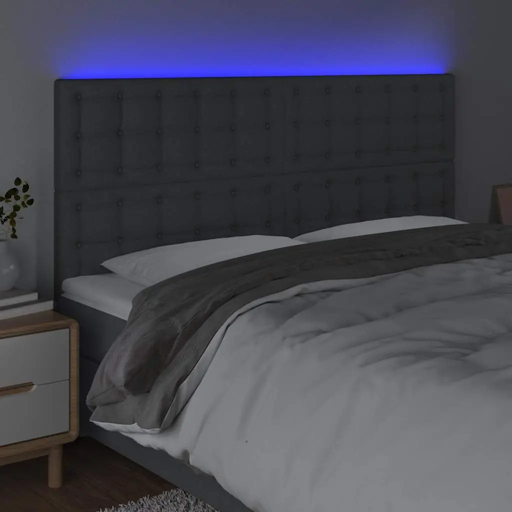 LED Headboard 160cm Dark Grey Fabric Adjustable Height Bedroom Backrest