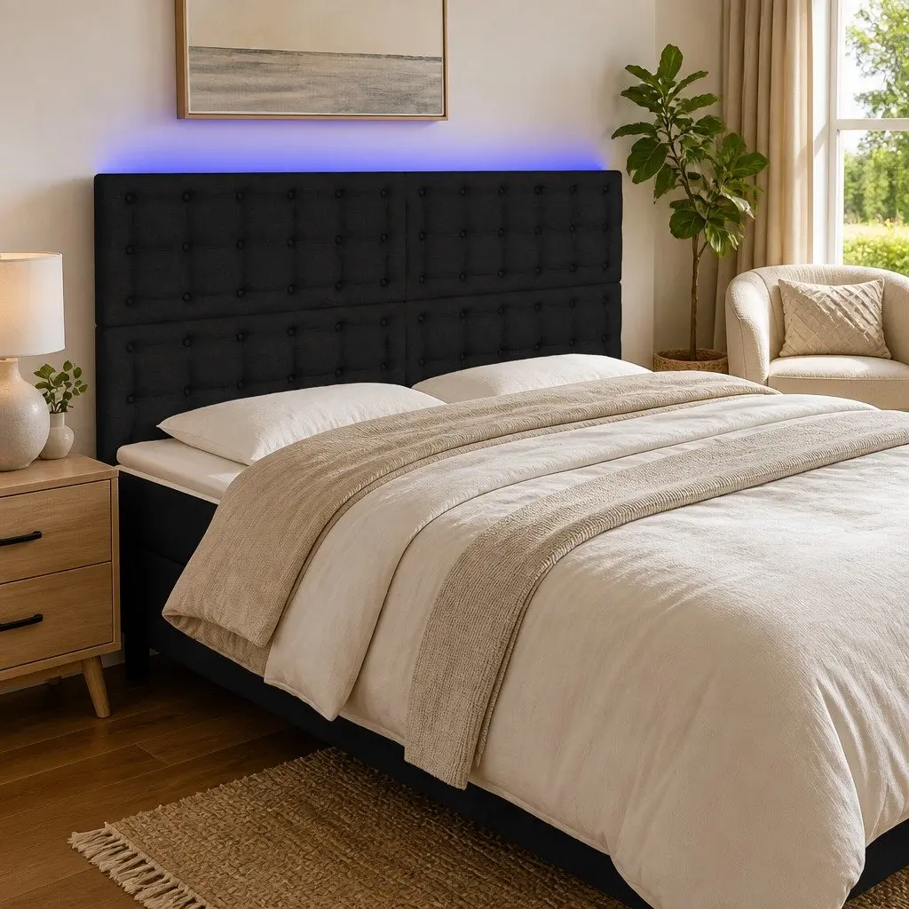 LED Headboard Adjustable Height Black 160 cm Fabric