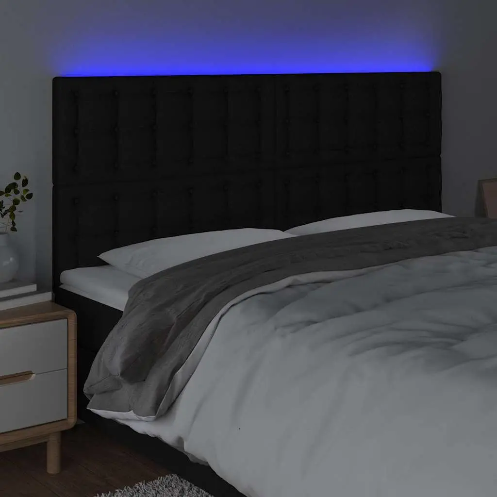 LED Headboard Adjustable Height Black 160 cm Fabric