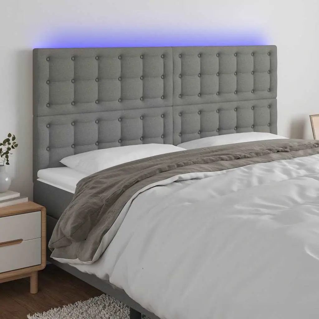 LED Headboard Grey Fabric 200cm Adjustable Height Wall Mount