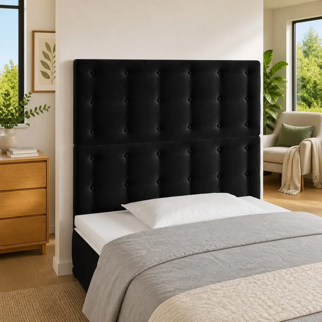 Adjustable Height LED Headboard Black Velvet 100cm with Colourful Lighting