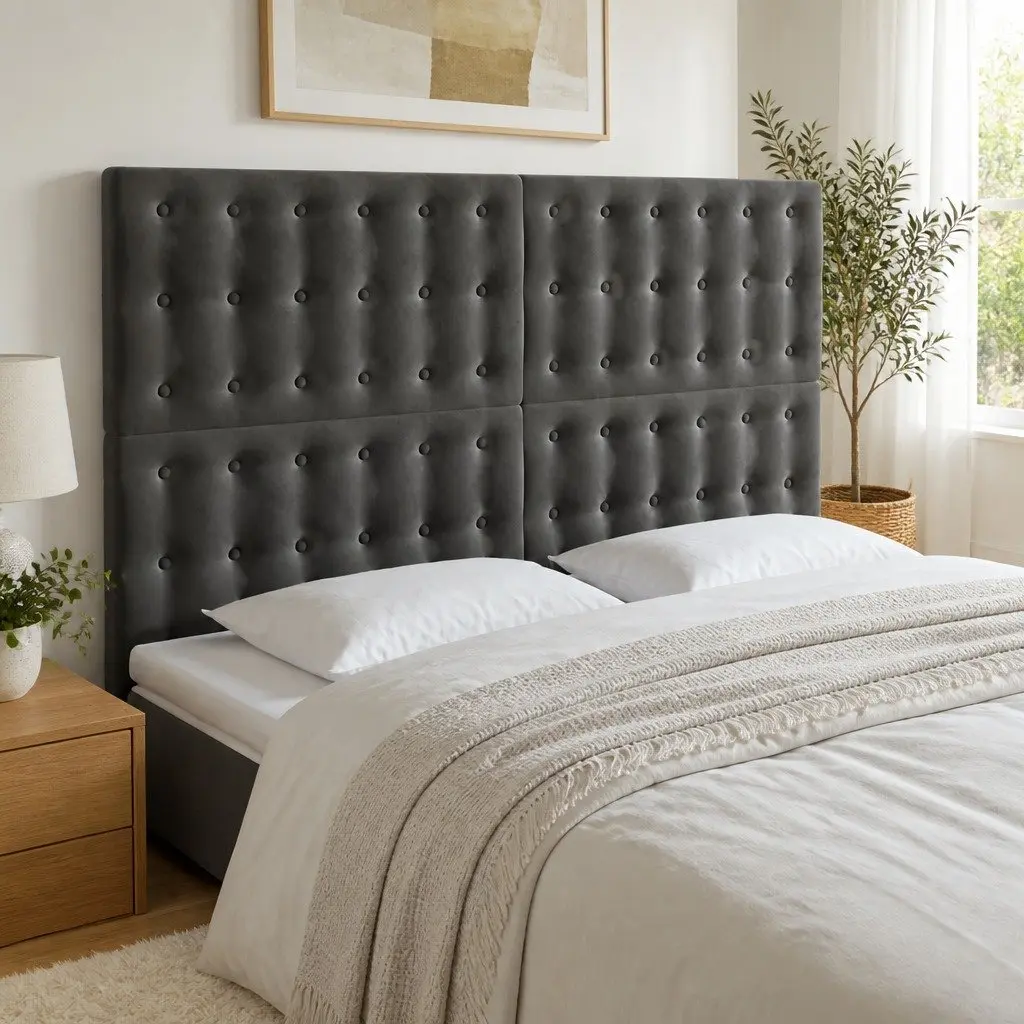 LED Headboard Adjustable Height Dark Grey 144cm Velvet Bed Backrest