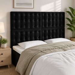 LED Headboard 144cm Black Velvet Bed Modern Design Adjustable Height Backrest