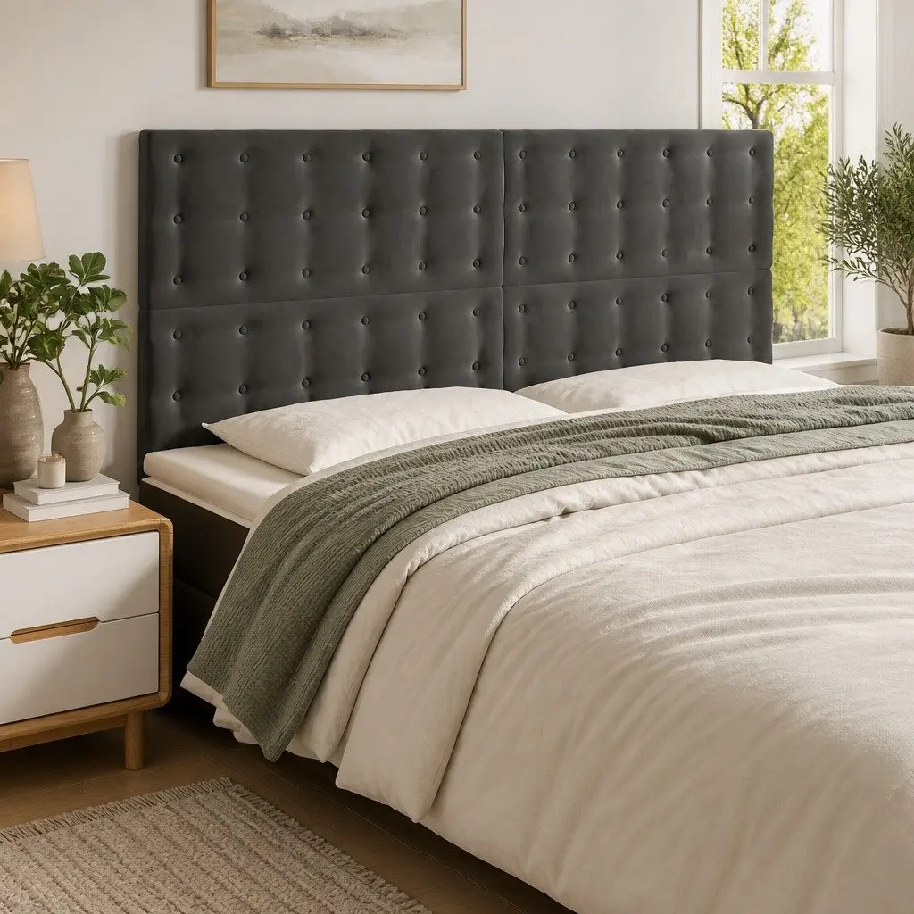 LED Headboard Grey Velvet 160 cm Modern Bedroom Furniture