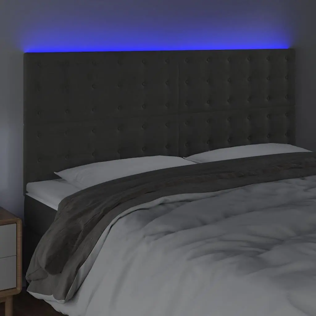 LED Headboard Grey Velvet 160 cm Modern Bedroom Furniture