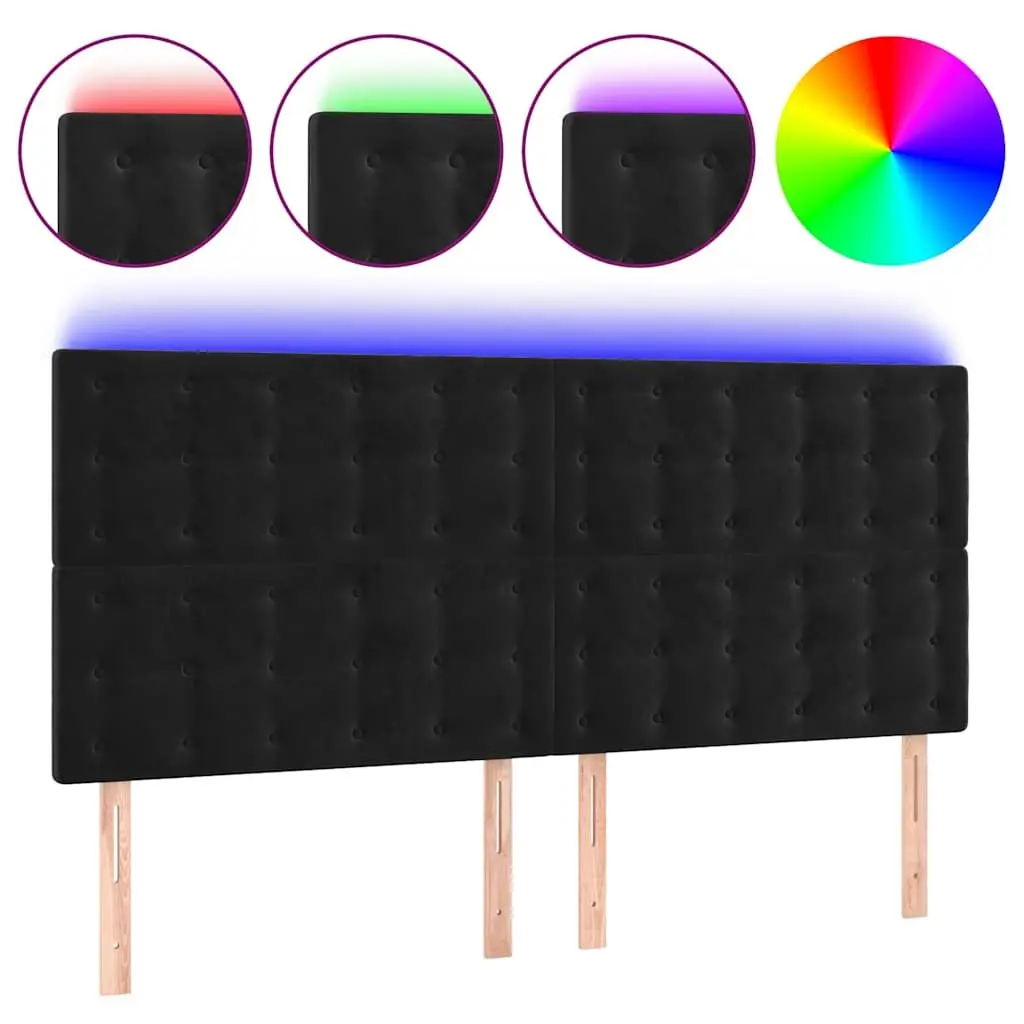 LED Headboard Black 160 cm Velvet Modern Bedroom Wall Panel with Colorful Lights