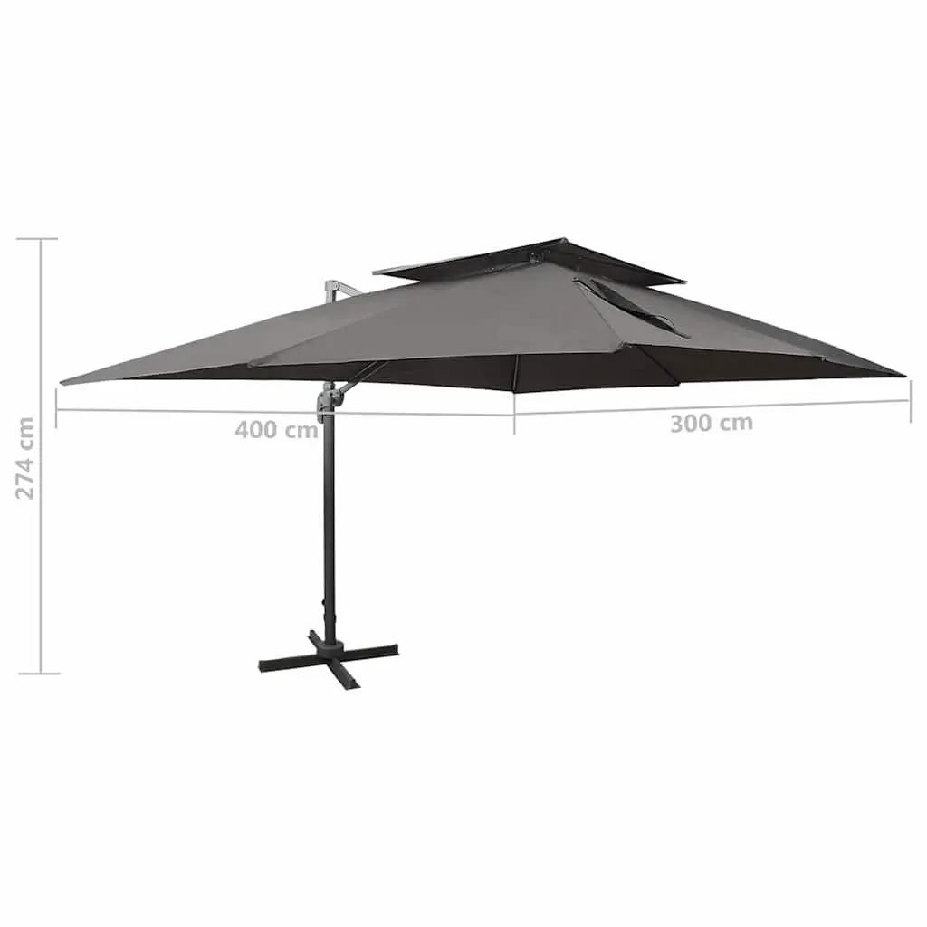 Cantilever Garden Parasol Double Top Anthracite 400 x 300 cm Outdoor Sunshade Umbrella