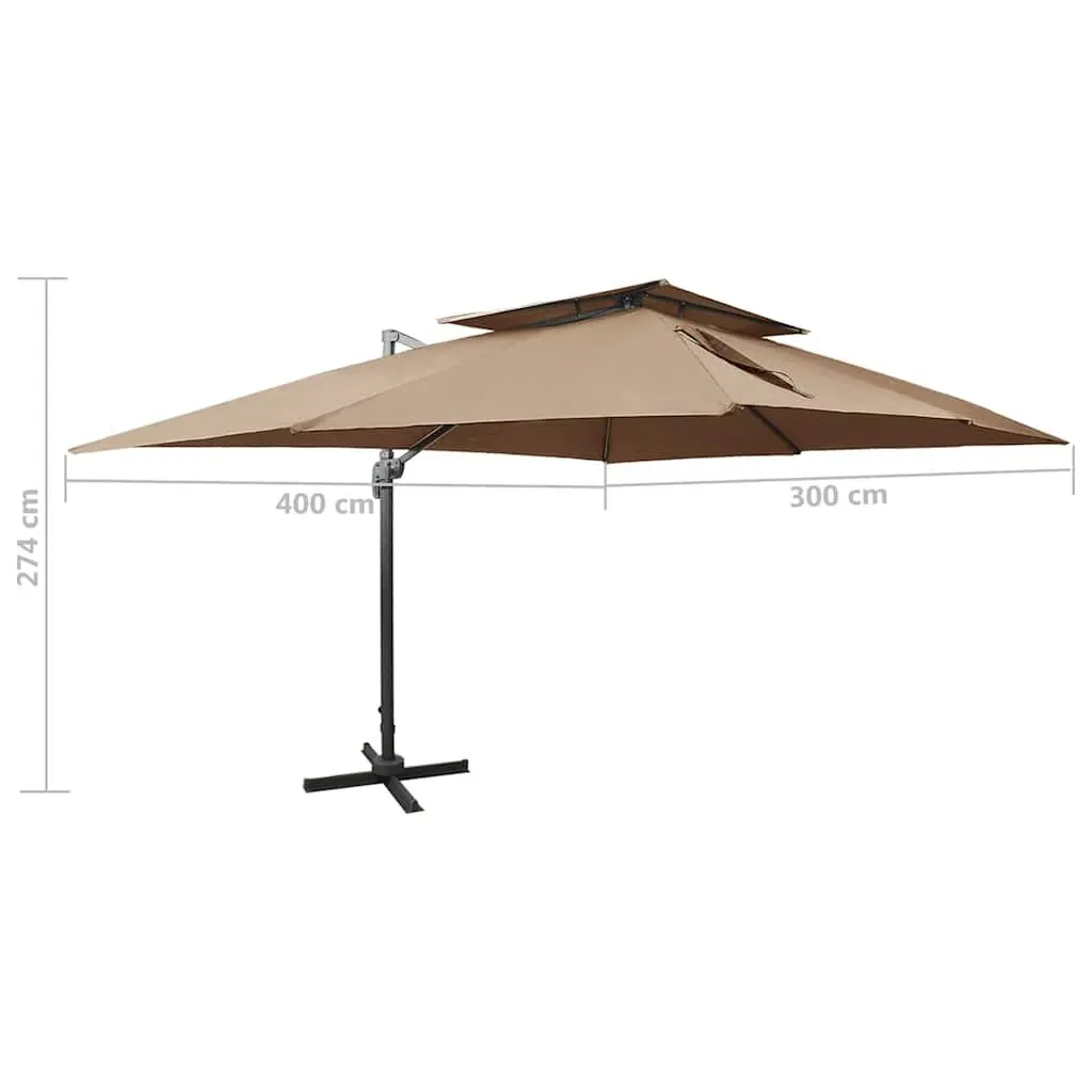 Cantilever Garden Parasol Double Top Taupe 400x300cm Outdoor Shade Umbrella