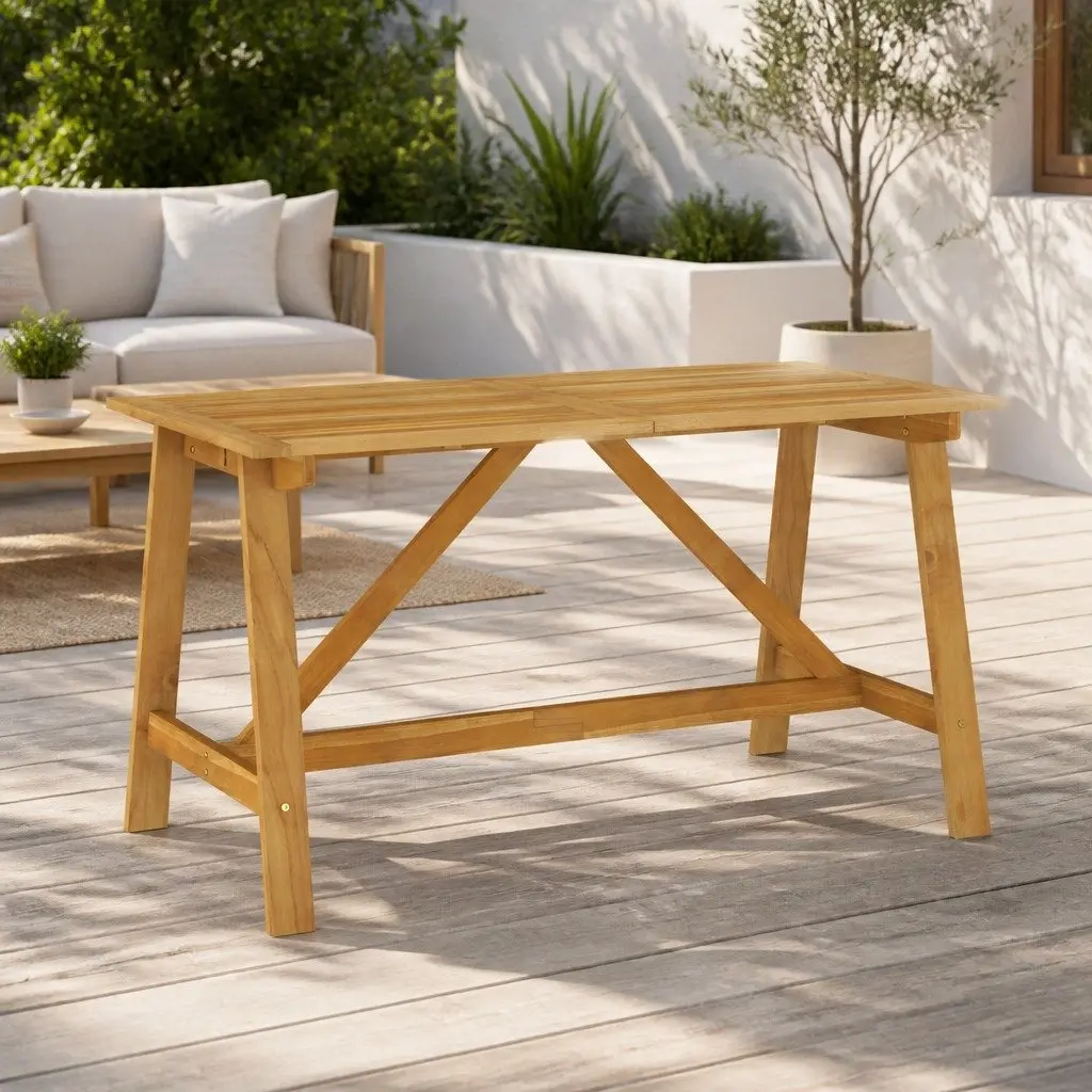 Outdoor Dining Table Solid Acacia Wood 140x70cm Sturdy Frame