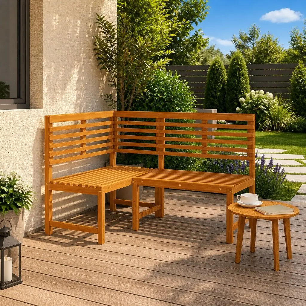 Garden Corner Bench 140 cm Outdoor Sectional Seating Unit Wooden Frame