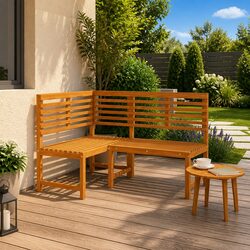Garden Corner Bench 140 cm Outdoor Sectional Seating Unit Wooden Frame