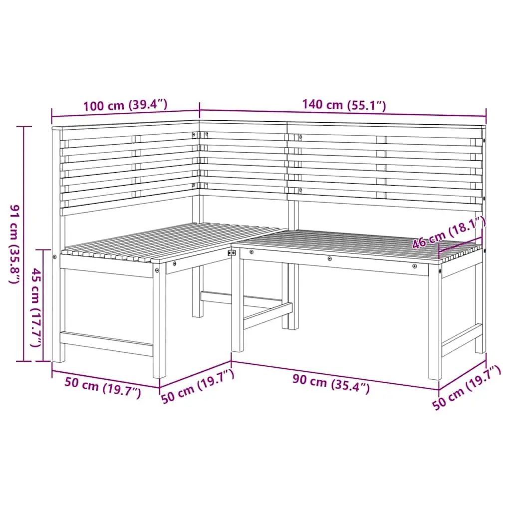 Garden Corner Bench 140 cm Outdoor Sectional Seating Unit Wooden Frame