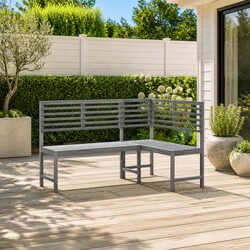 Garden Corner Bench Outdoor Seating 140cm Grey Wooden Backrest Slats Support