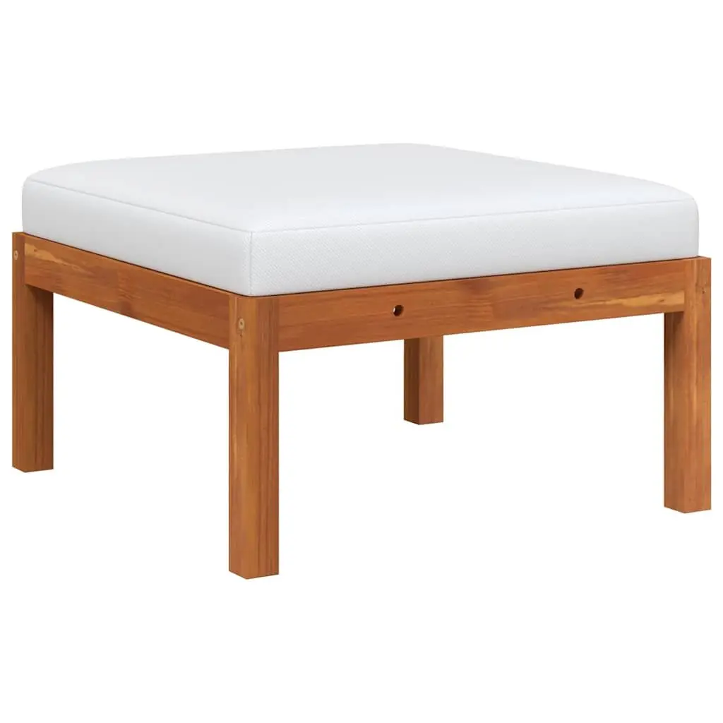 Garden Footstool with Cushion Solid Acacia Wood Modular Outdoor Seat White