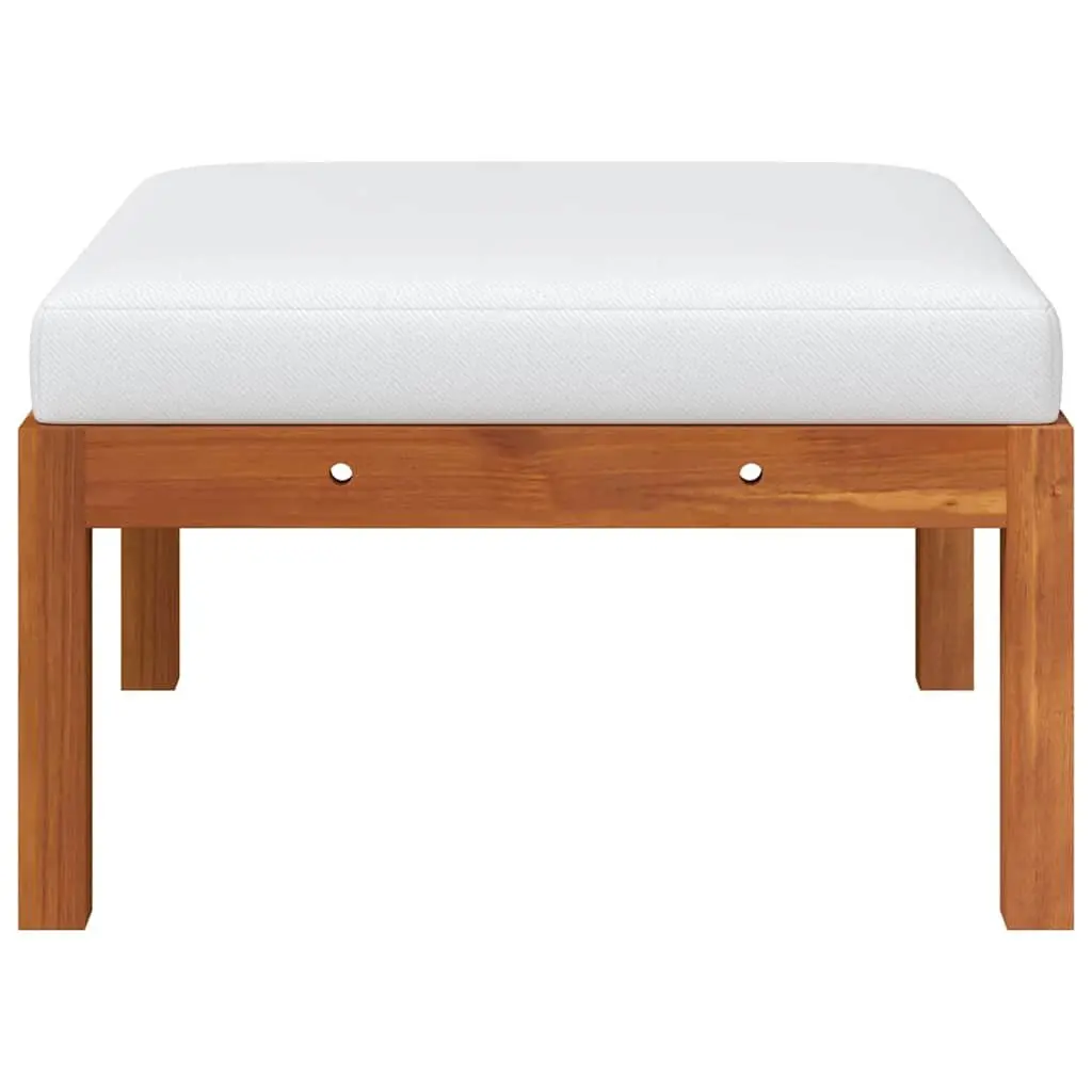 Garden Footstool with Cushion Solid Acacia Wood Modular Outdoor Seat White