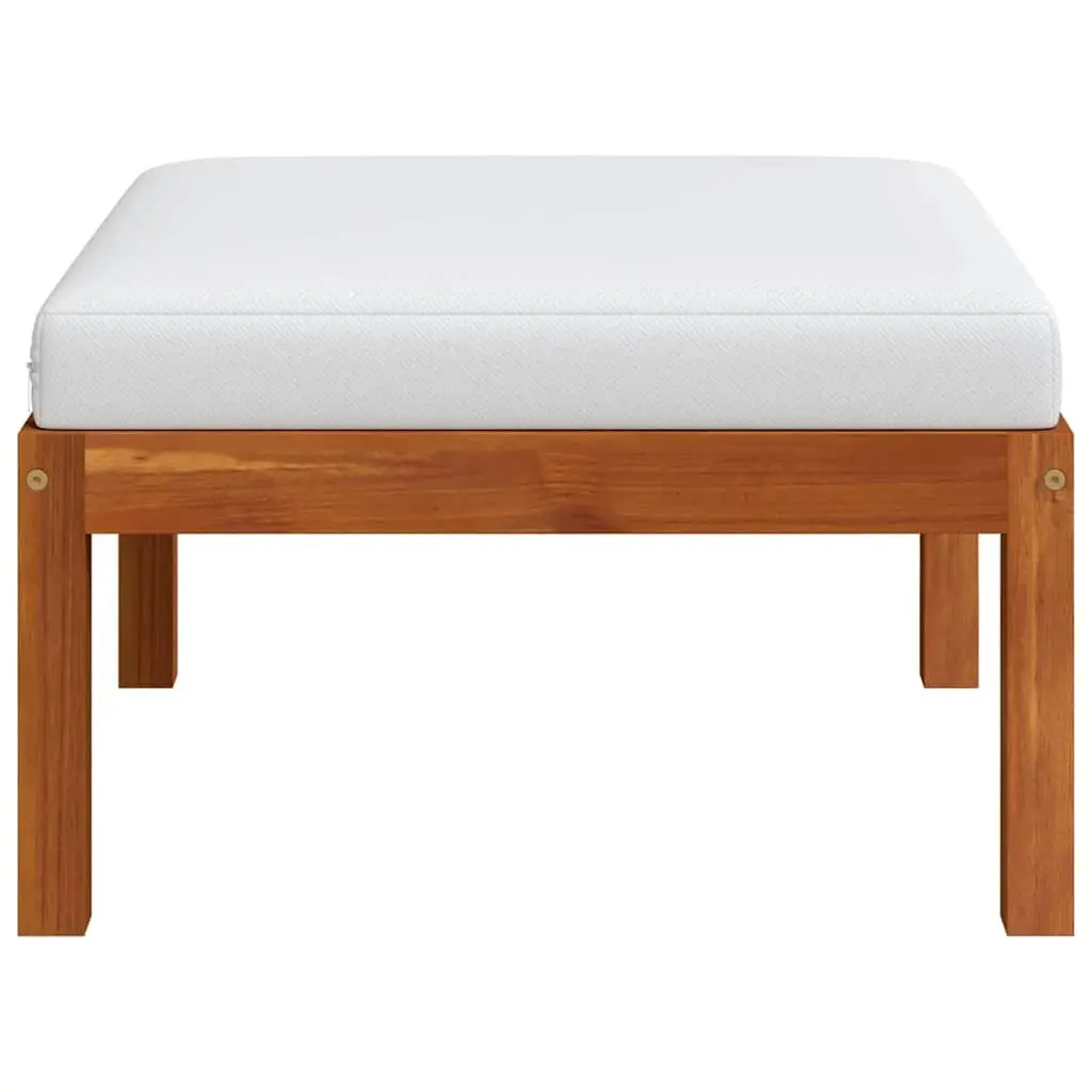 Garden Footstool with Cushion Solid Acacia Wood Modular Outdoor Seat White