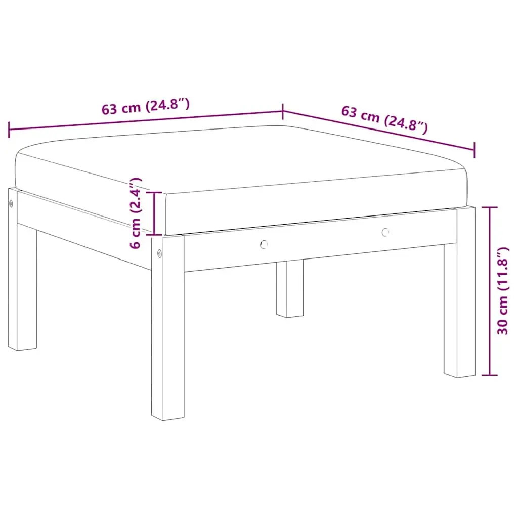 Garden Footstool with Cushion Solid Acacia Wood Modular Outdoor Seat White