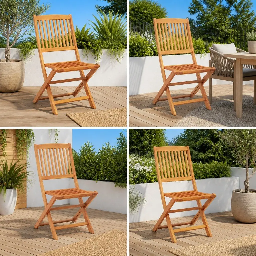 Folding Dining Chairs Set Eucalyptus Wood Brown 4 Piece