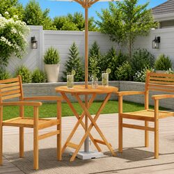 Folding Outdoor Dining Table Round Ø60x75cm Brown Solid Wood Garden Furniture