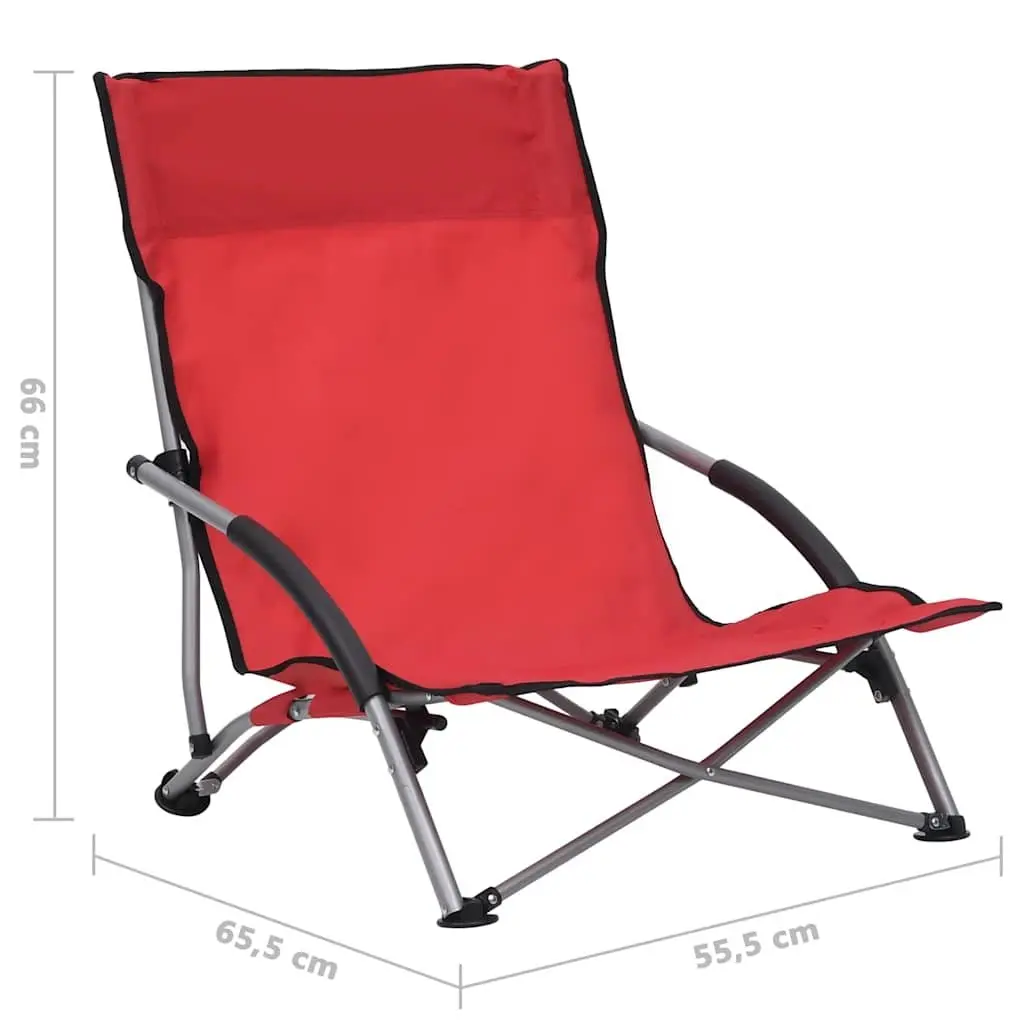 Folding Beach Chairs Oxford Fabric Red 2 Pieces Outdoor Camping Seating