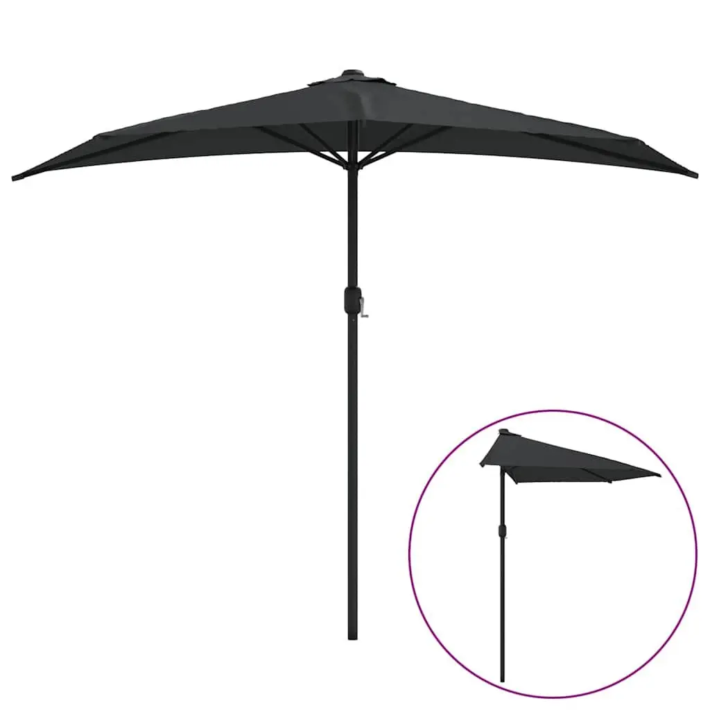 Half Round Balcony Parasol UV Protection Crank Mechanism 270 x 144 x 222 cm Black