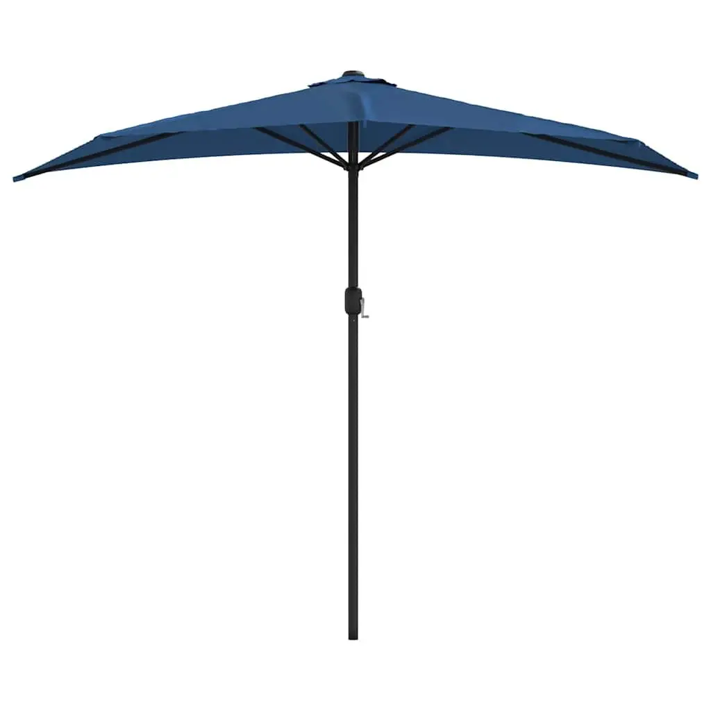 Half Round Balcony Parasol Blue UV Protection Crank Outdoor Shade Umbrella 270 x 144 x 222 cm
