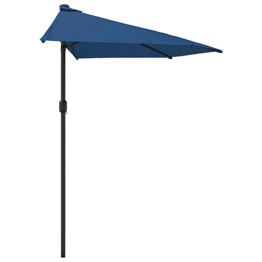 Half Round Balcony Parasol Blue UV Protection Crank Outdoor Shade Umbrella 270 x 144 x 222 cm