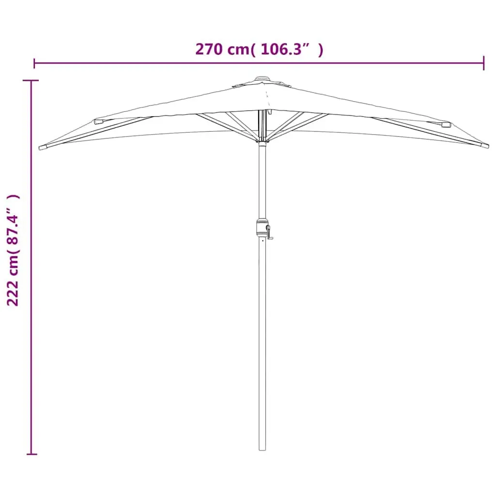 Half Round Balcony Parasol Blue UV Protection Crank Outdoor Shade Umbrella 270 x 144 x 222 cm