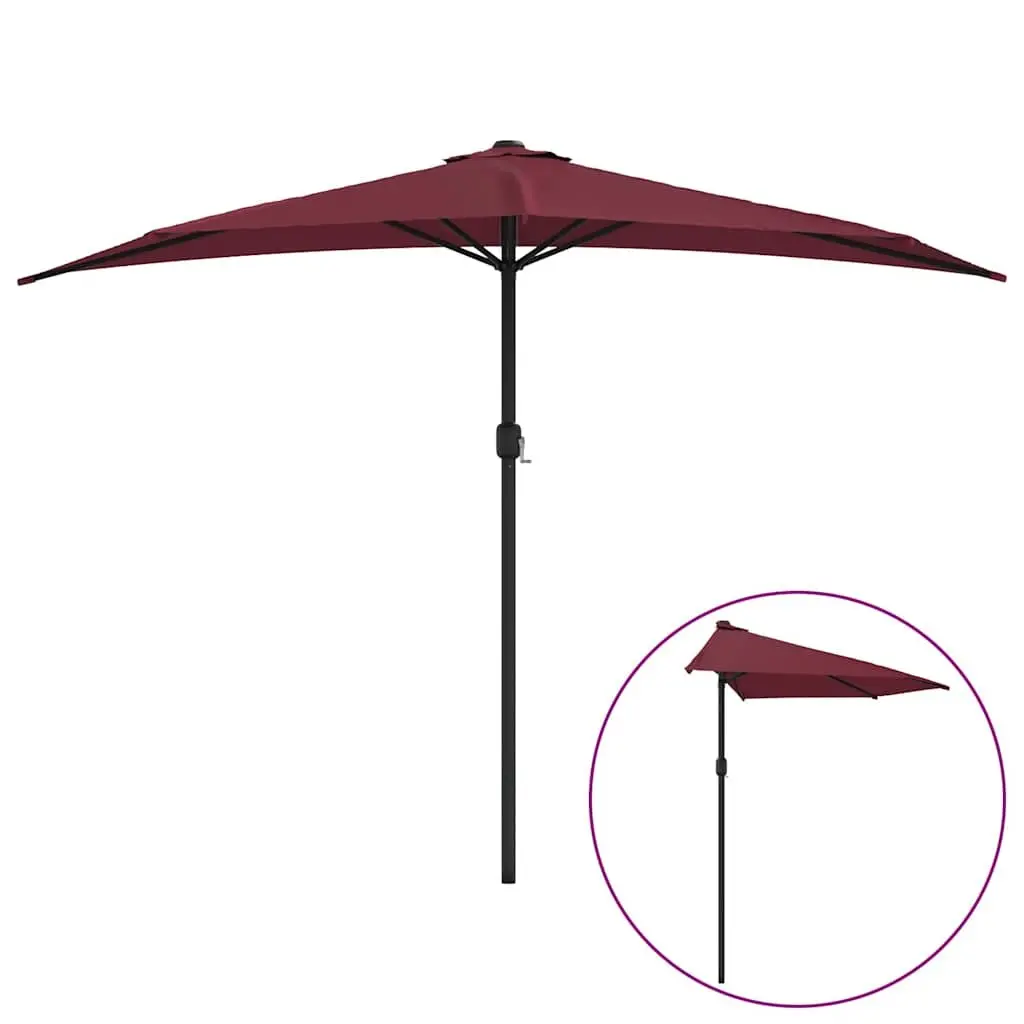 Half-Round Balcony Parasol UV Protective Red Polyester Cover Aluminium Pole 300L x 155W x 223H cm