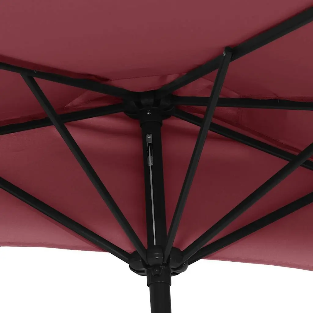 Half-Round Balcony Parasol UV Protective Red Polyester Cover Aluminium Pole 300L x 155W x 223H cm