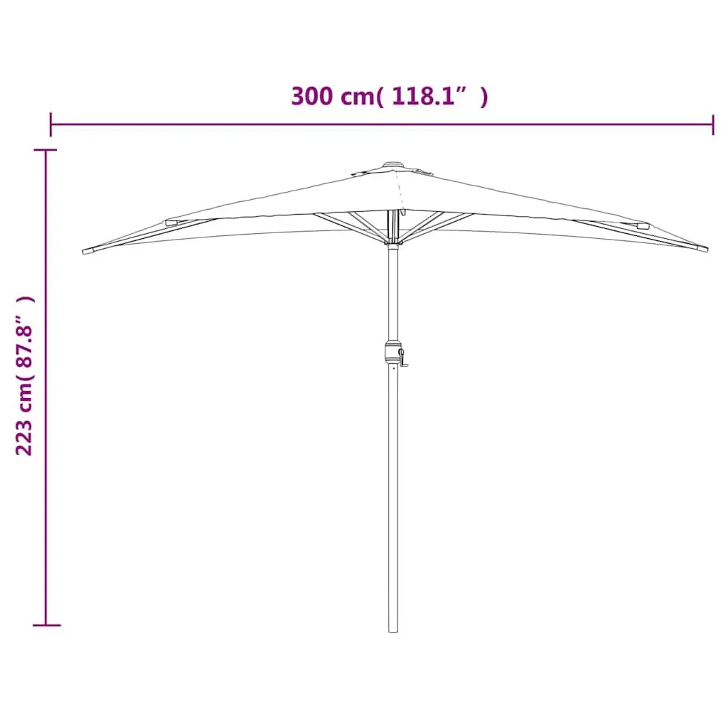 Half-Round Balcony Parasol UV Protective Red Polyester Cover Aluminium Pole 300L x 155W x 223H cm