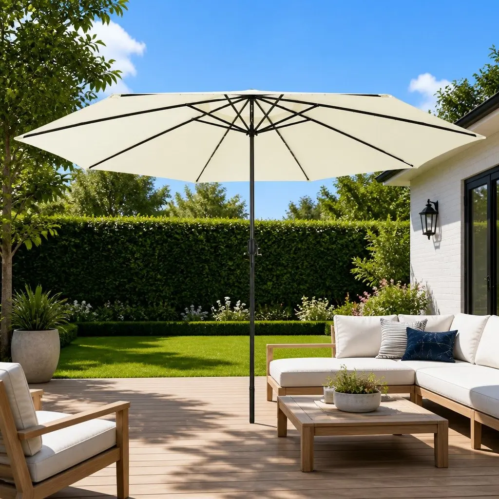 Garden Parasol 400 cm Beige with LED Lights Crank Mechanism