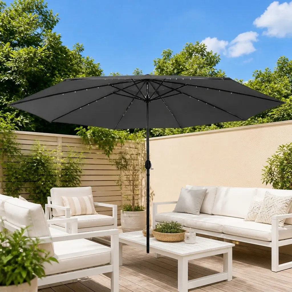 Garden Parasol 400cm LED Lights Anthracite Outdoor Umbrella Shade